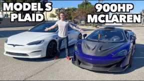 Tesla Model S Plaid Vs 900hp Mclaren RACE! *REMATCH*