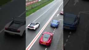 Brutal acceleration with the Lamborghini V10 bouncing off the grandstands at Reims-Gueux!