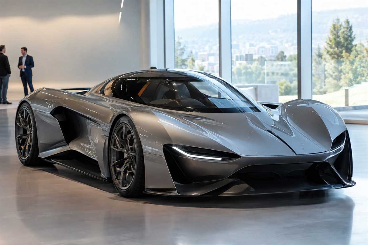 Hypercar showroom reflects Rimac and Bugatti's shared engineering heritage.