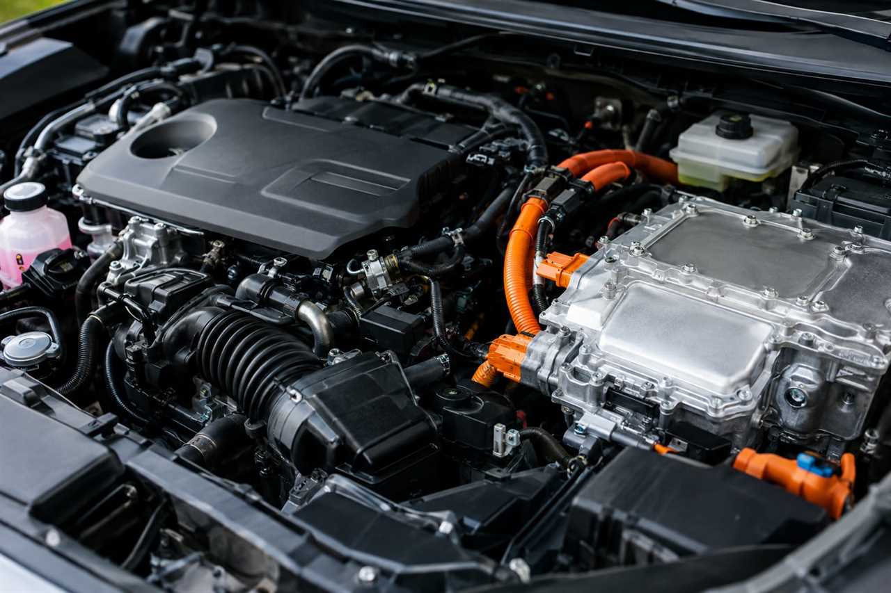 Engine bay showing combined petrol and electric motor