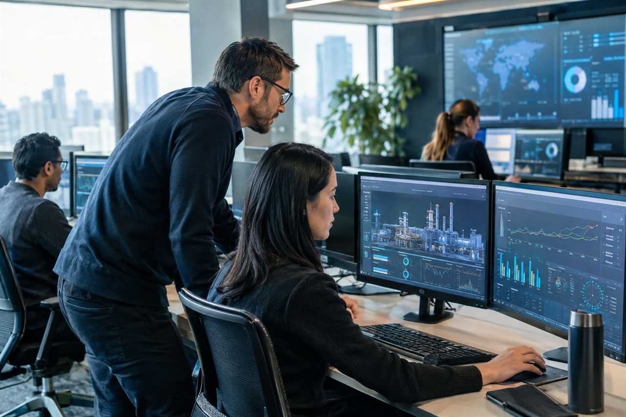 IT consultants analyzing industrial digitalization data.