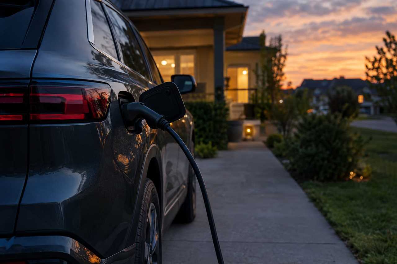 Plug-in hybrid SUV charging on a driveway.
