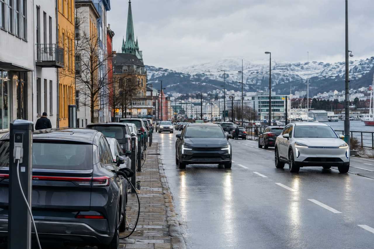 Nordic street filled with electric vehicles
