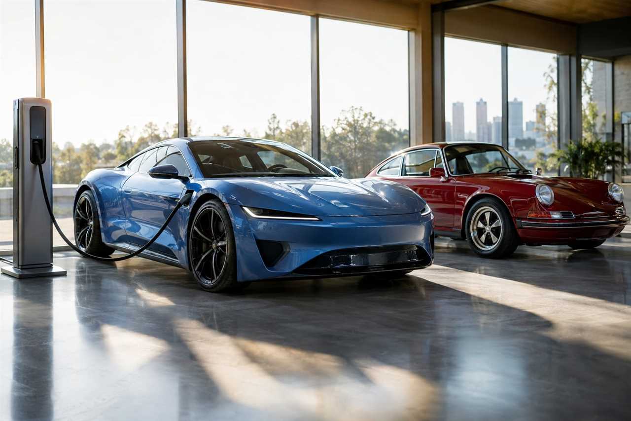 Electric and combustion sports cars parked side by side