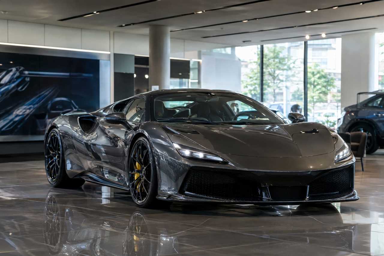 Luxury supercar showcased in an upscale dealership
