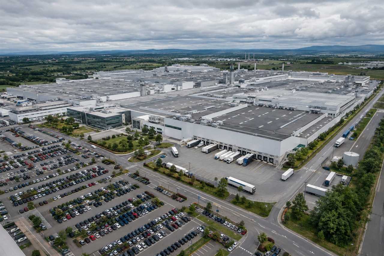 Aerial view of a European car manufacturing plant