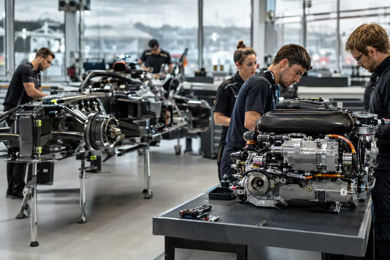 Team technicians build a new manufacturer's power unit