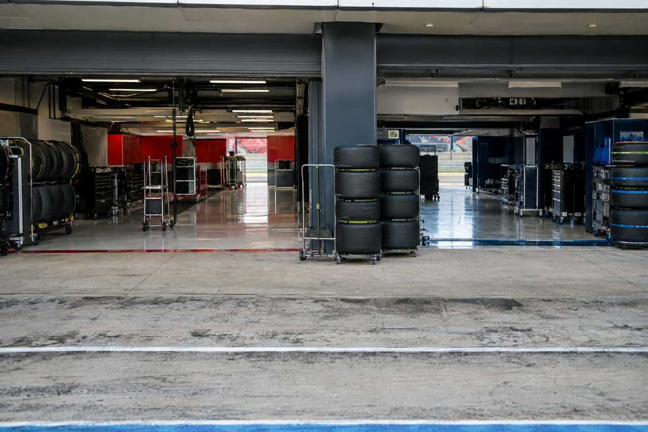Pit garages readied ahead of a grand prix
