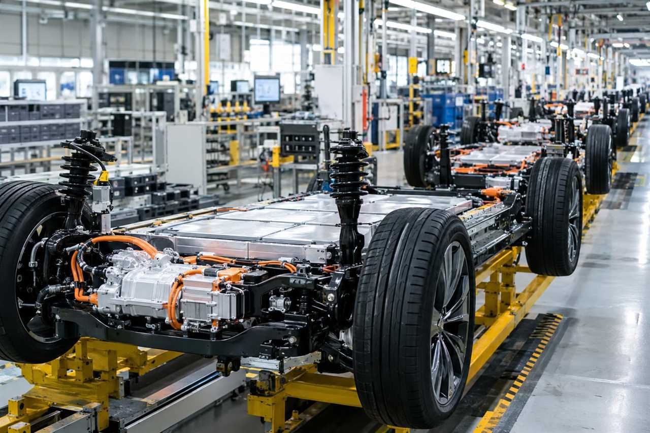 Electric vehicle assembly line in a modern factory