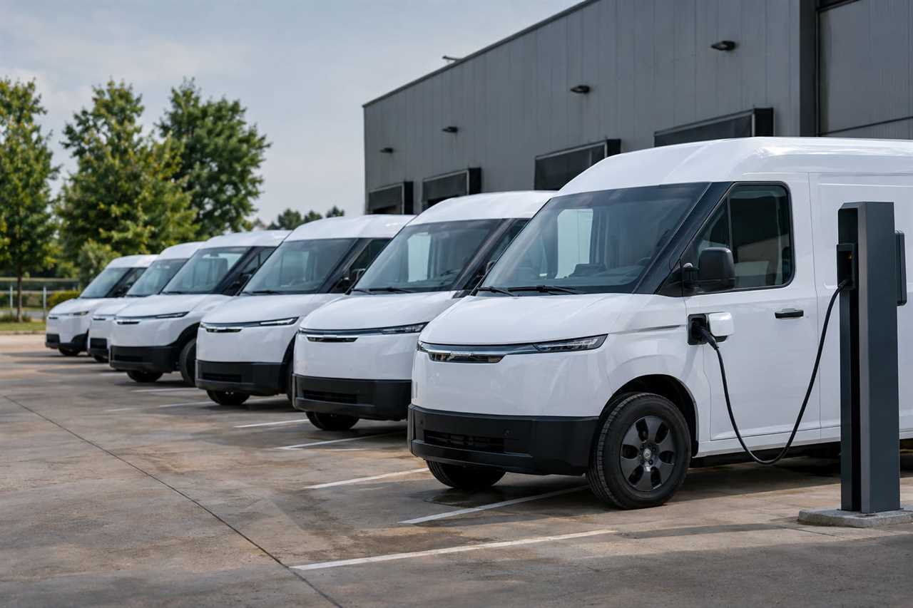 Electric delivery vans parked at a distribution depot