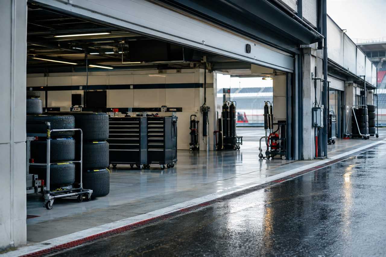 An empty garage hints at organizational uncertainty.