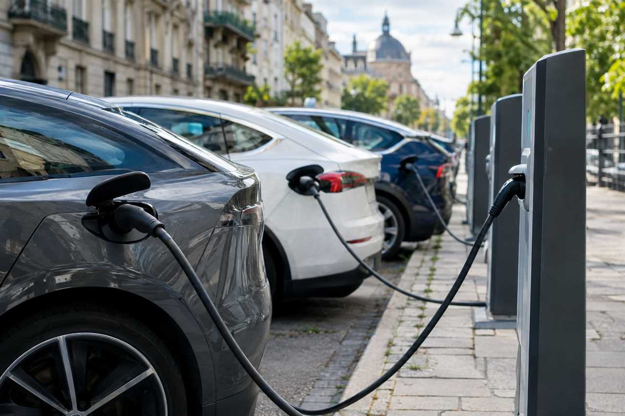 Electric vehicles charging at a public station