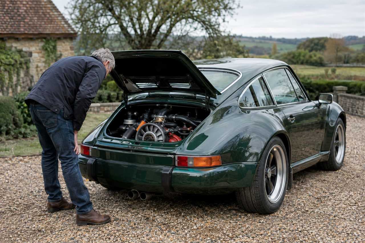 Modified Porsche 911 undergoing mechanical inspection