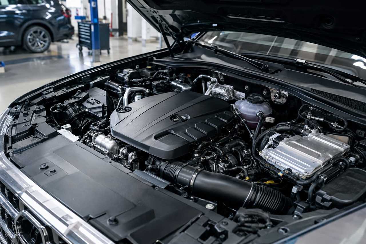 Engine bay showing shared SUV platform engineering.