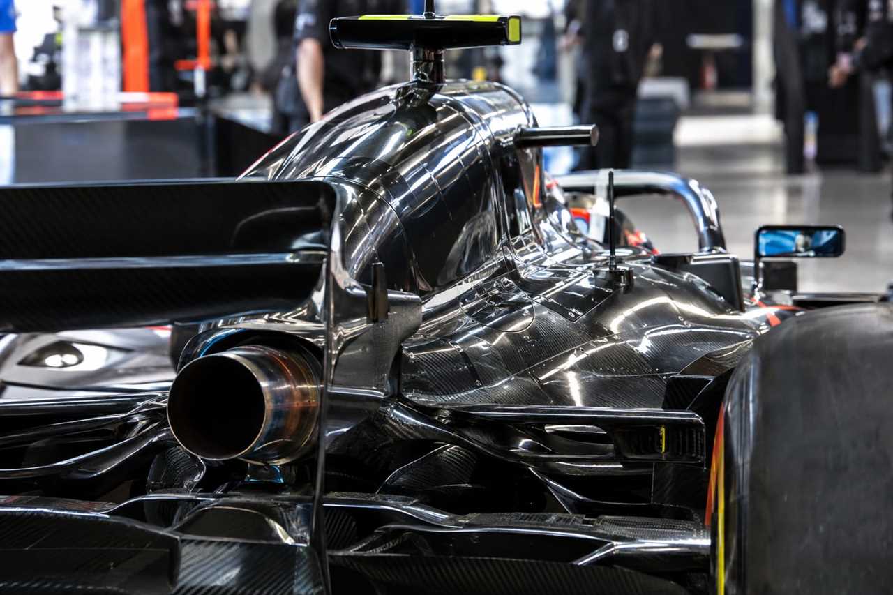 Engine cover detail on an F1 car in the pits