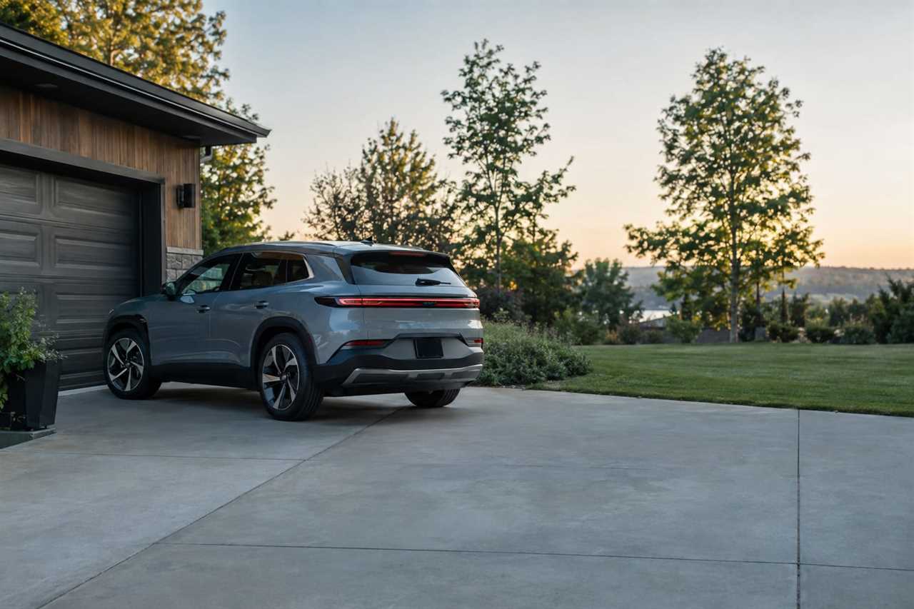 Electric SUV backing out of a driveway