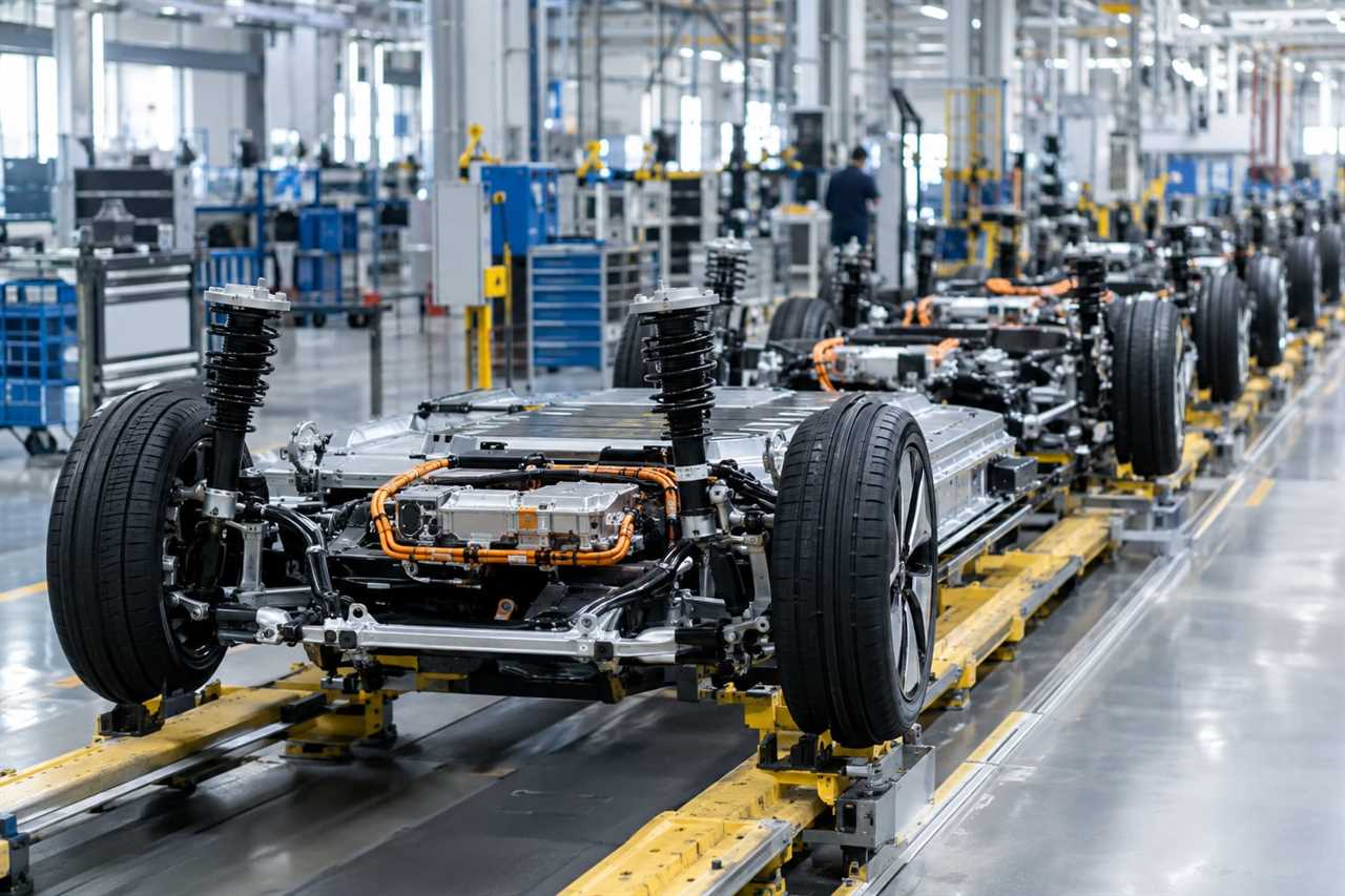 Assembly line producing electric vehicles