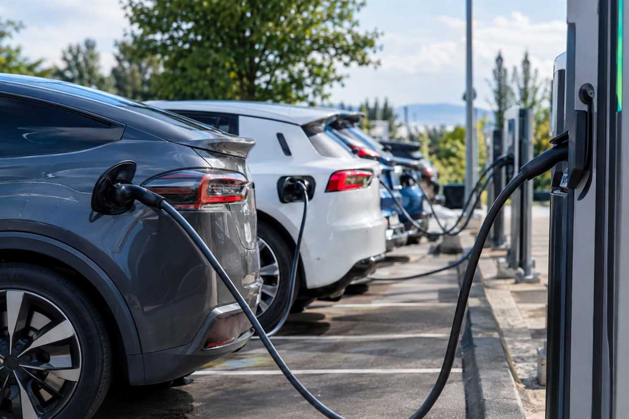 Electric cars charging at a public station