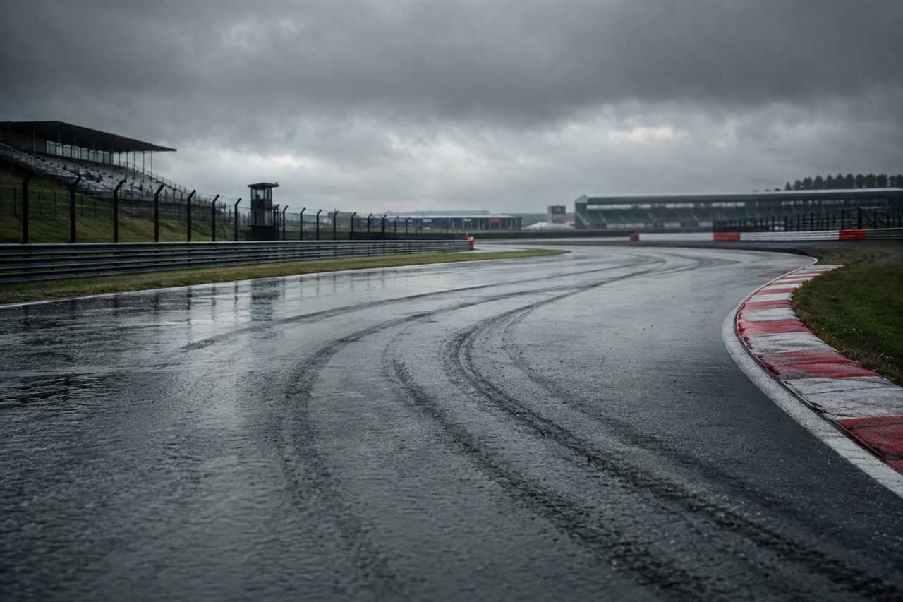 Rain-soaked circuit before drying track conditions