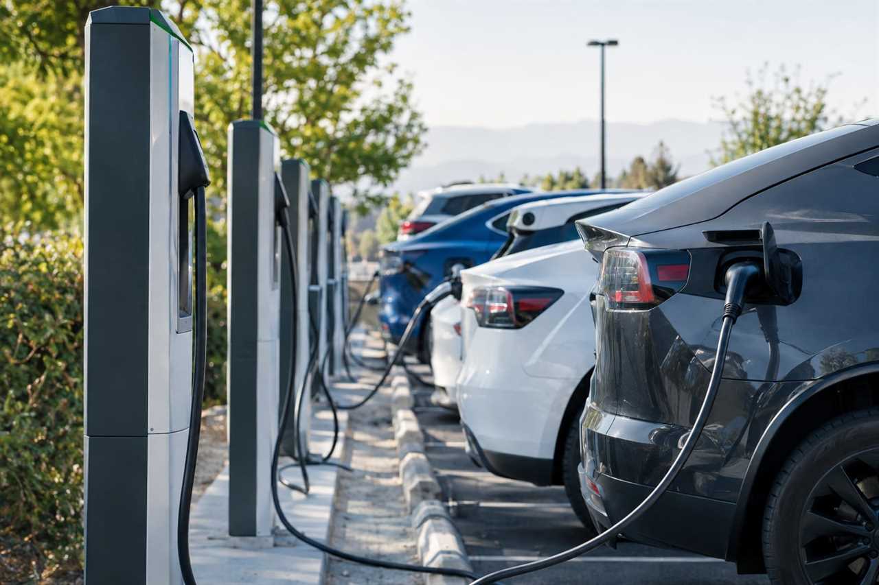Electric vehicles charging at a public station