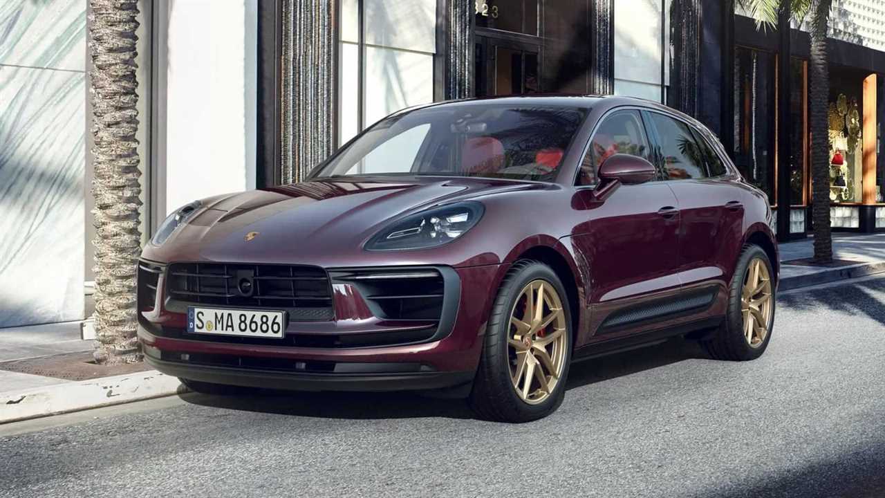 Red 2026 Porsche Macan S front 3/4 shot parked