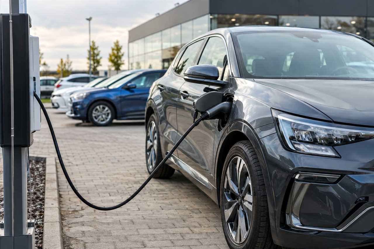 A used electric vehicle on a dealer forecourt