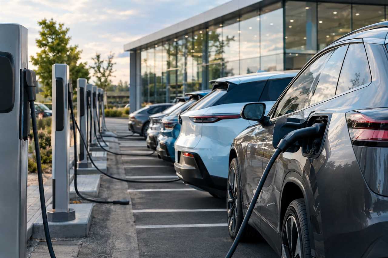 Electric vehicles displayed outside a dealership showroom