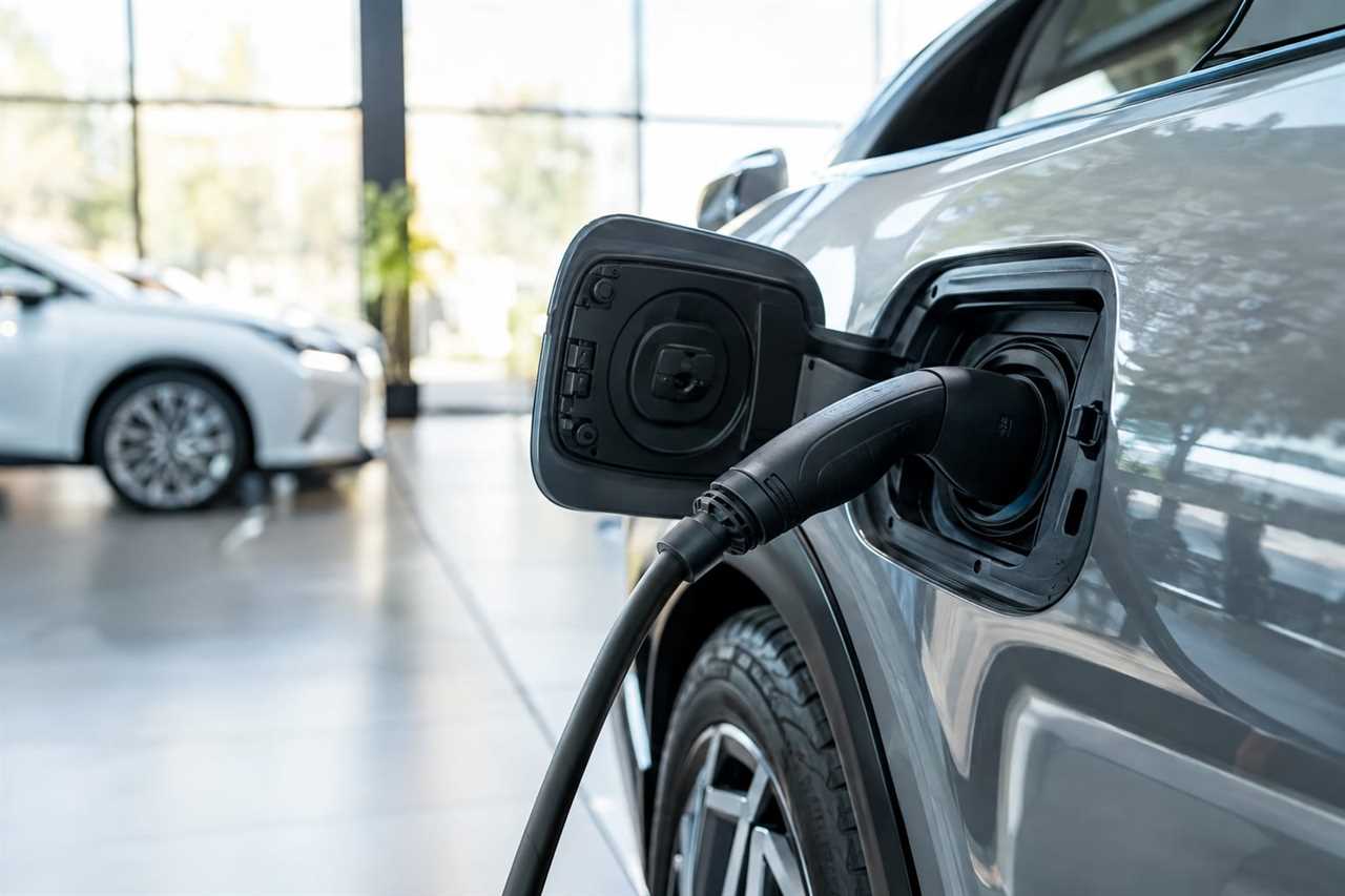 Electric vehicle charging port in showroom