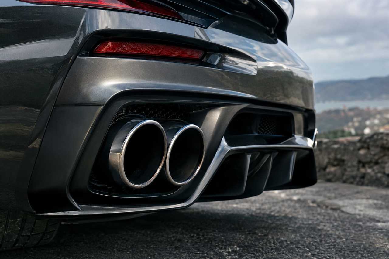 Rear exhaust tips and aerodynamic bumper details.