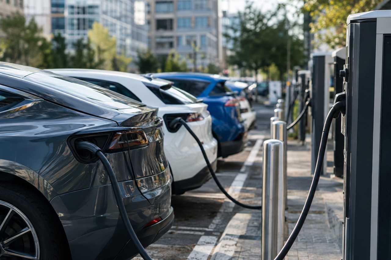 Electric vehicles charging at a public station
