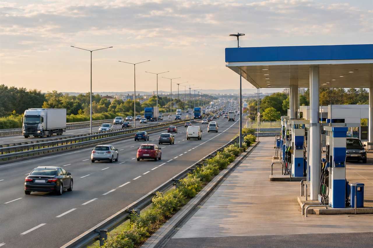 Traffic passes fuel pumps at a filling station