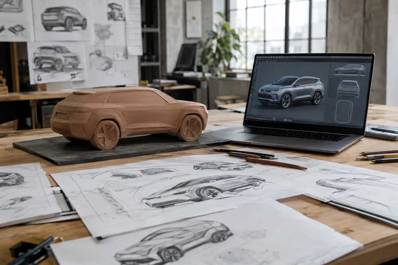 Design studio reflecting collaborative British-Chinese vehicle development.