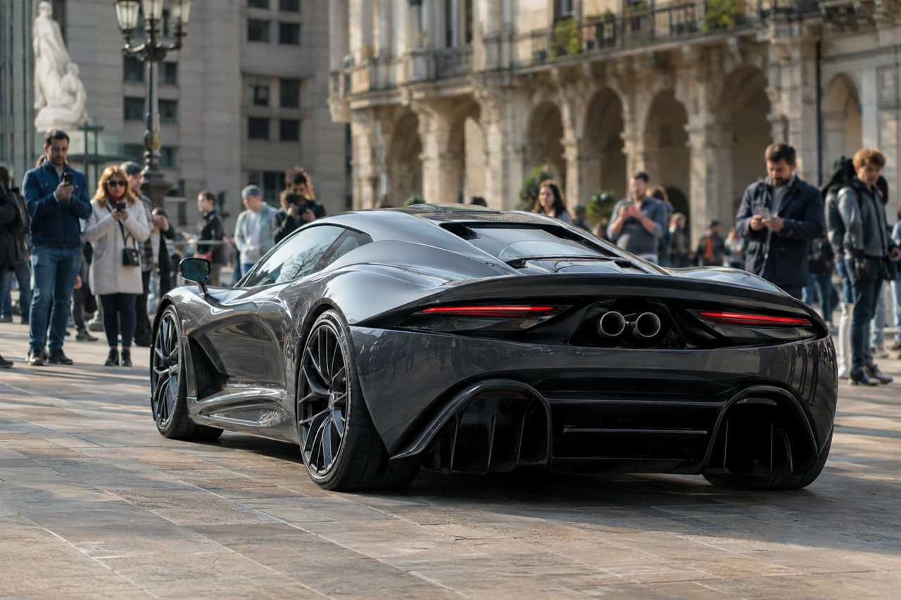 A high-performance supercar on public display.
