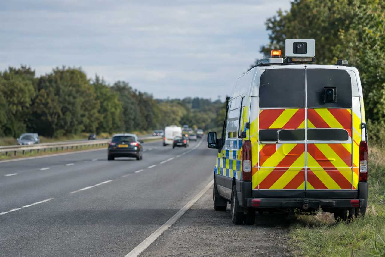 Police safety camera van monitoring road speeds