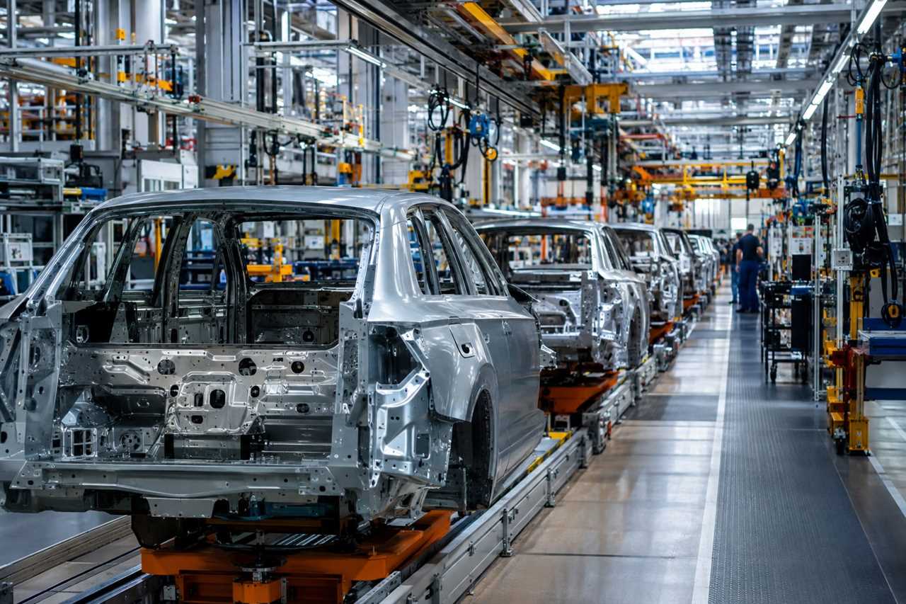 Assembly line producing new electric vehicles in Germany.