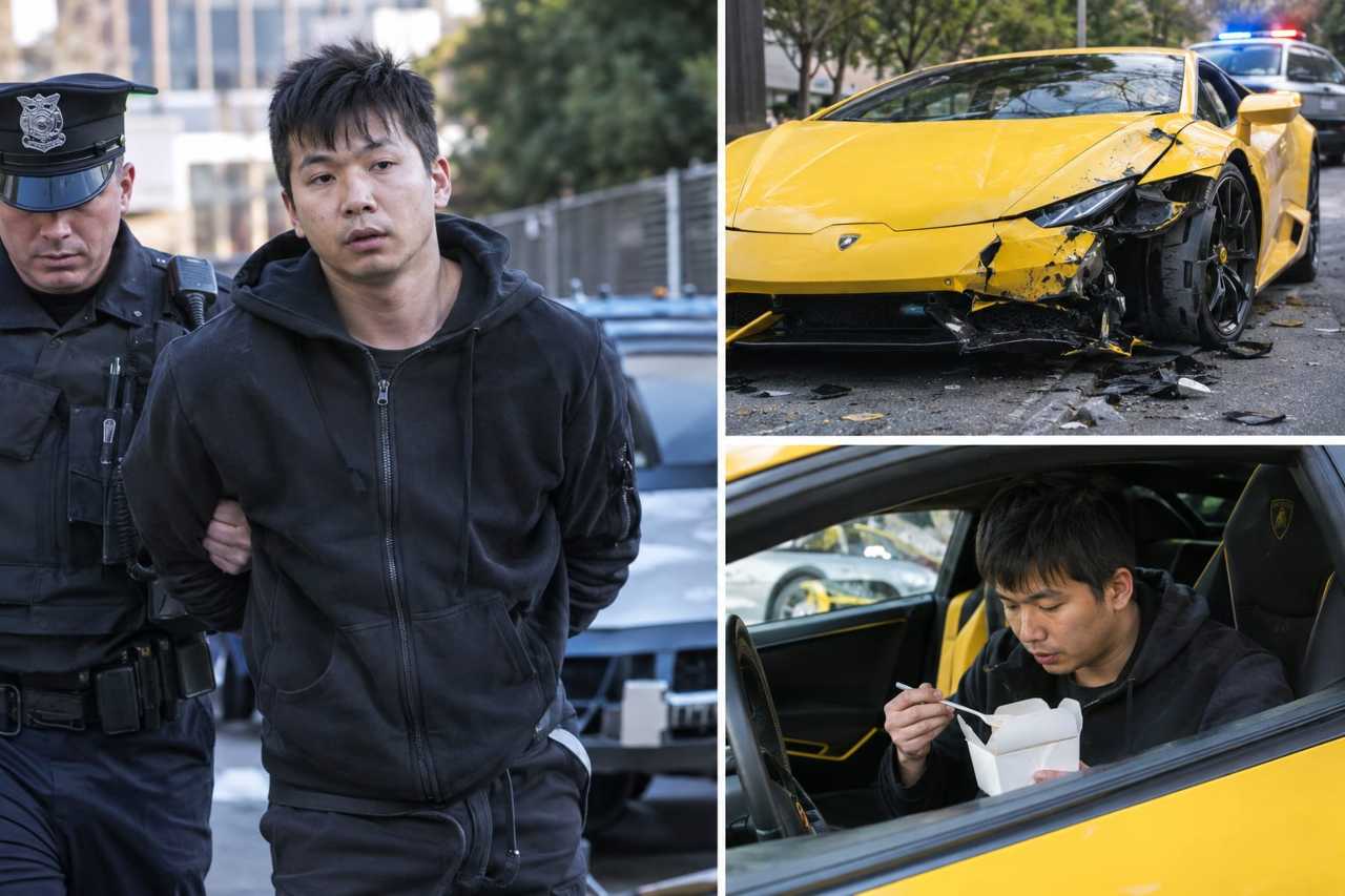 Man Charged After Crashing Into Lamborghini Then Found Eating Chinese Meal at Wheel