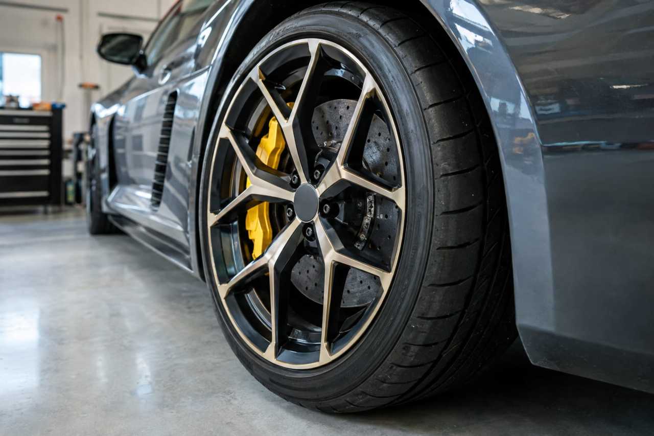 Wide alloy wheel wrapped in performance tire