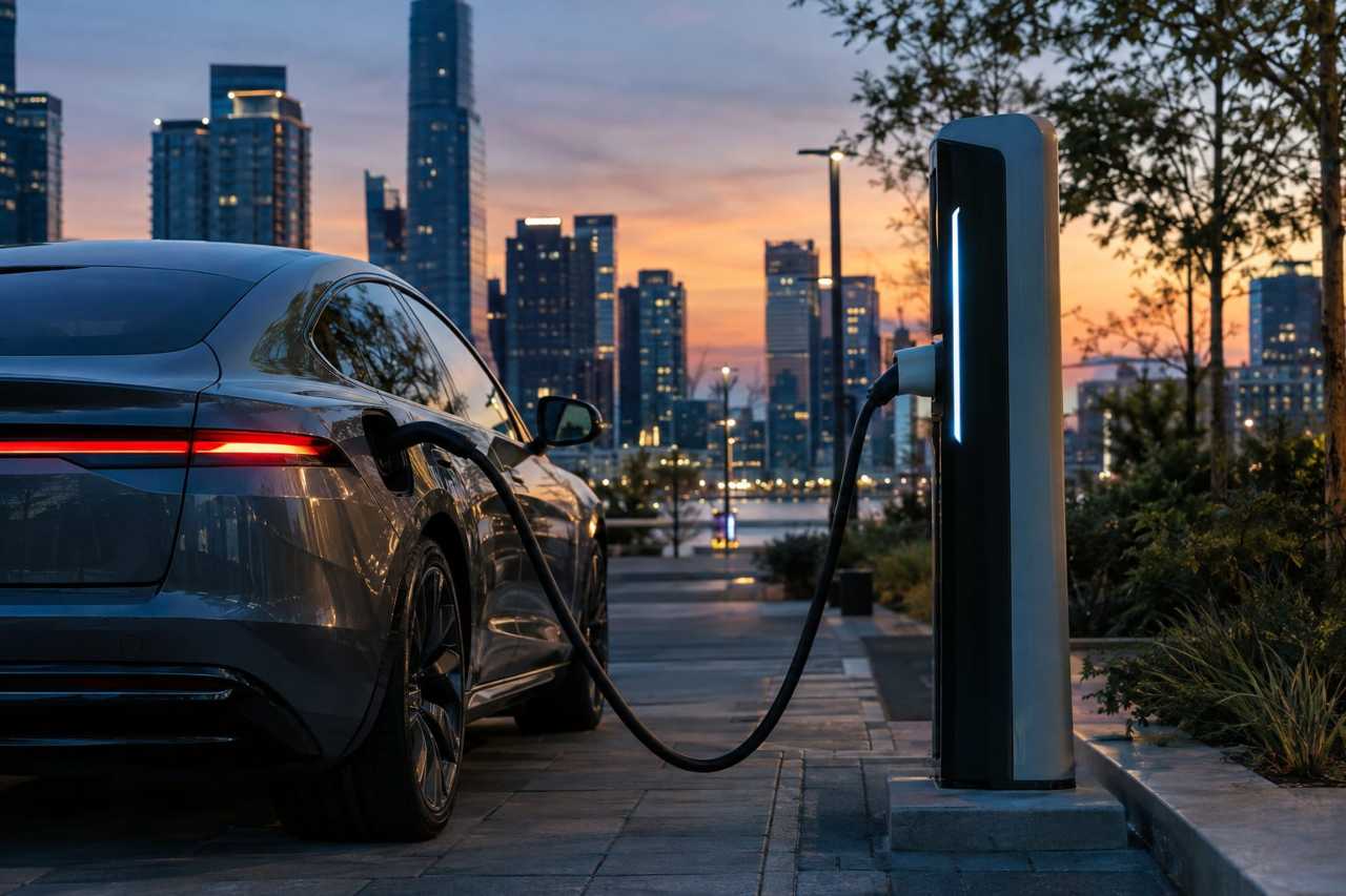 EV charging station reflecting automakers' electrification push