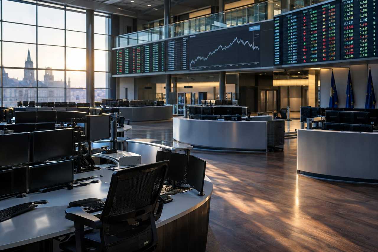 Stock exchange floor reflecting share trading activity