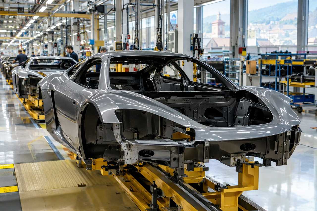 Luxury car assembly line in modern factory
