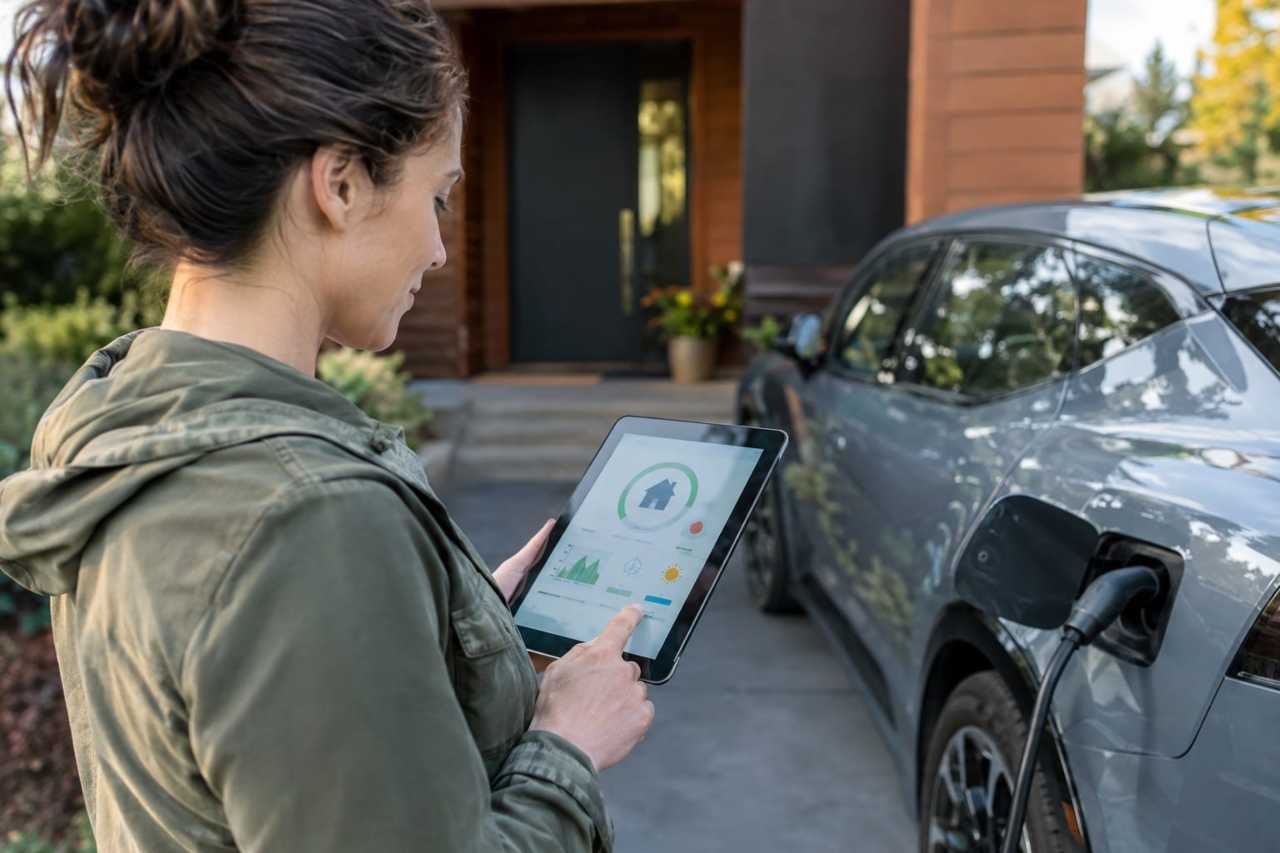 Driver reviewing home charging costs on a tablet