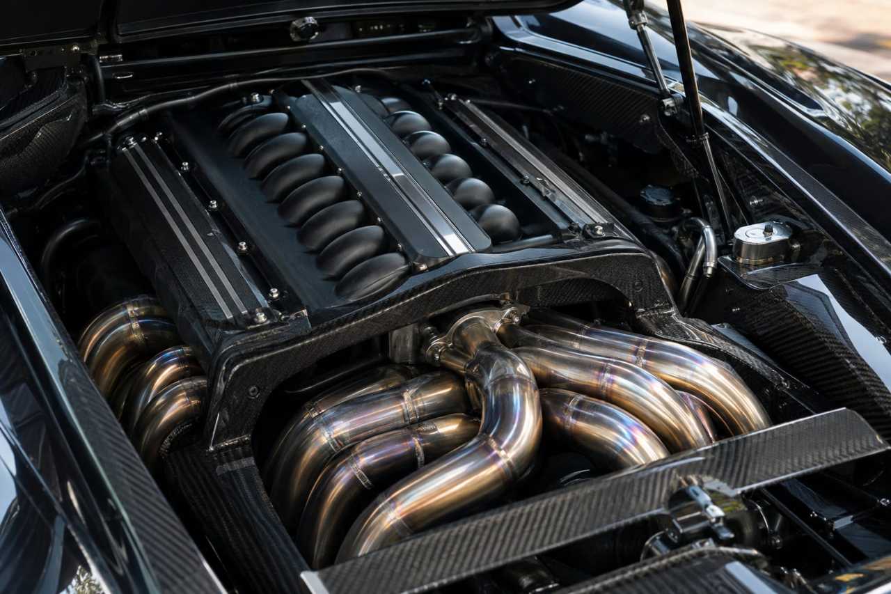 Naturally aspirated V12 engine on display.