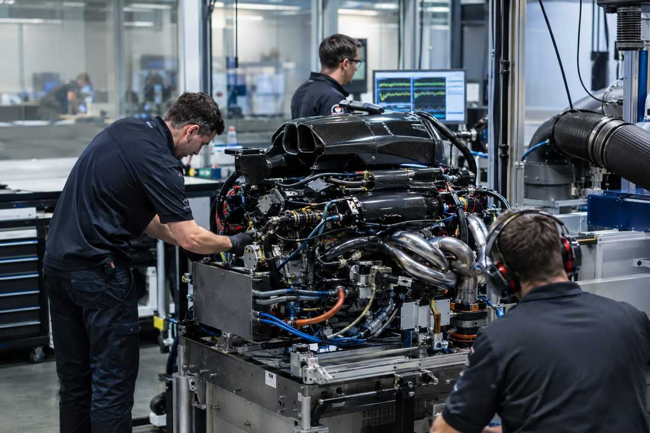 Engineers testing a Formula 1 power unit