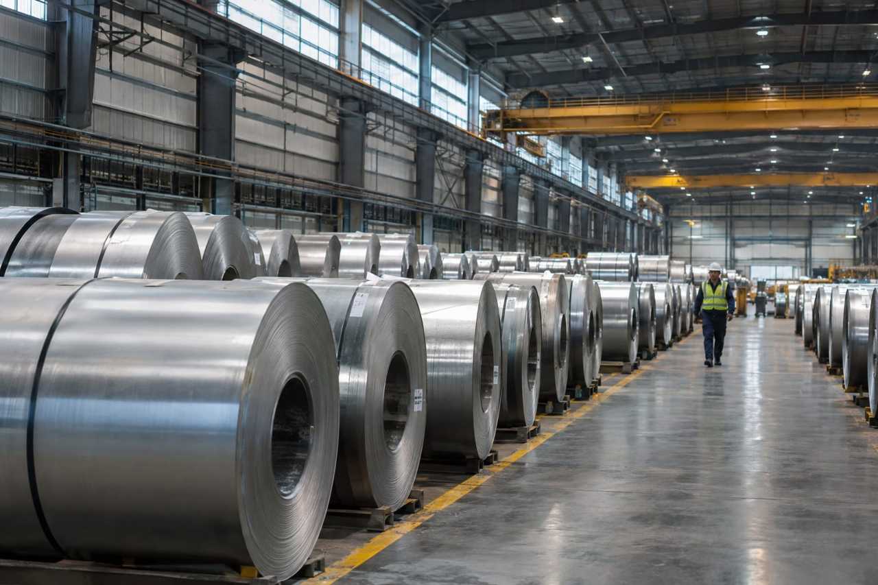 Steel coils stored for automotive production use